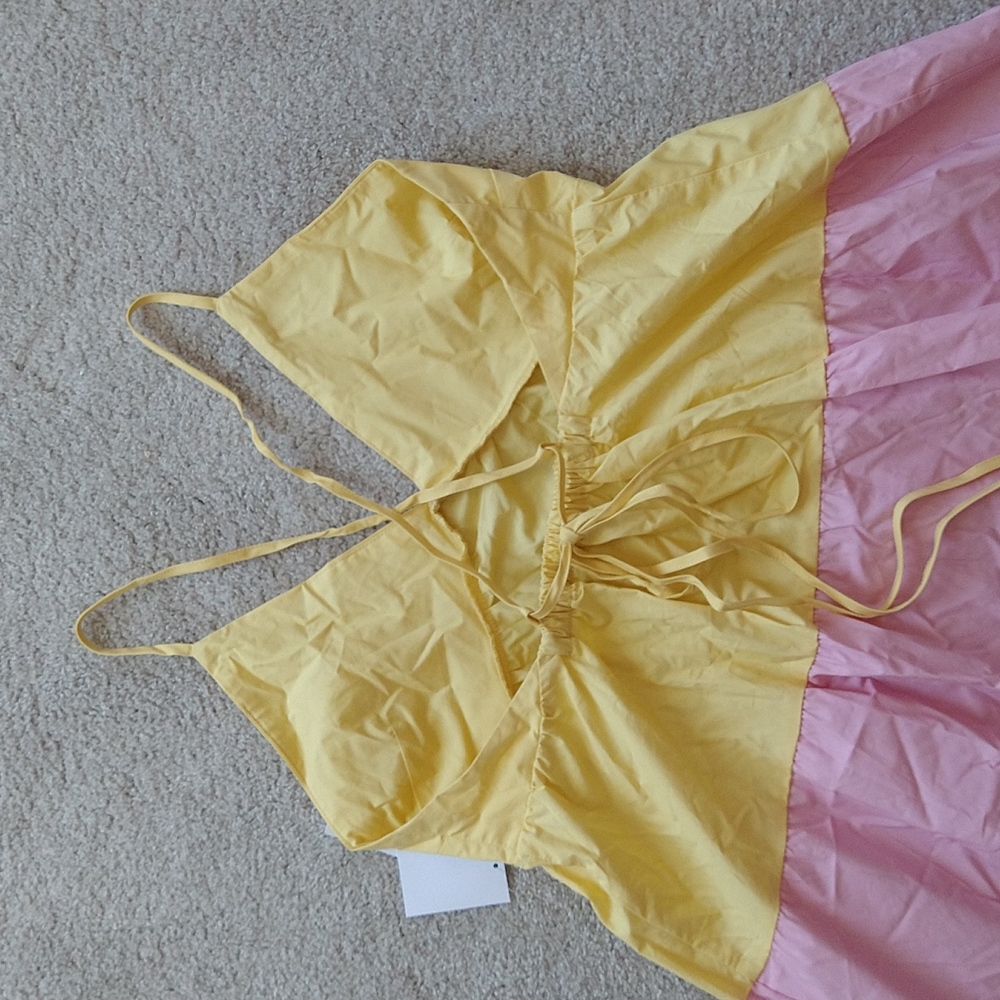 A super summery Just Fab yellow, pink, and blue dress size Large - Picture 2 of 6